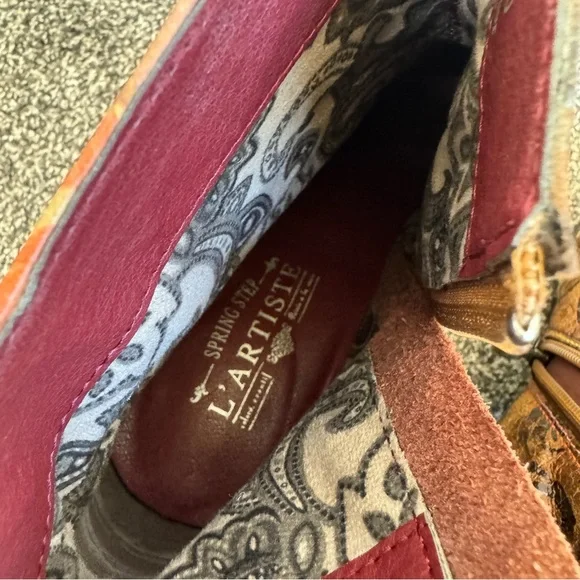 L’artiste Water lily Ankle Booties Boots Size 40 Side Zip Floral Brown Leather - Picture 6 of 9